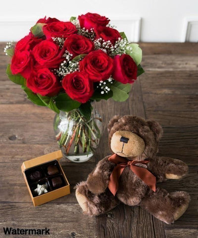 One Dozen Red Roses with Godiva Chocolate and Stuffed Teddy Bear - Voiceopin International: Child Abuse Information & Online Shopping Center