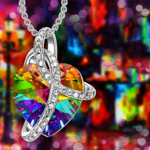 Rainbow Aurora Borealis Swarovski Elements Heart Necklace in 18K White Gold - Voiceopin International: Child Abuse Information & Online Shopping Center