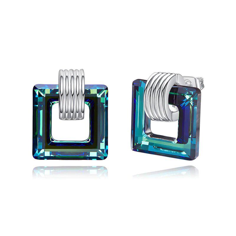 Swarovski Crystals Aqua Water Sqaure Stud Earring - Voiceopin International: Child Abuse Information & Online Shopping Center