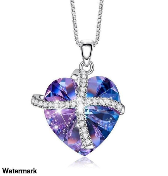 Swarovski Crystals Bermuda Blue Pave Heart Ribbon Designer Necklace - Voiceopin International: Child Abuse Information & Online Shopping Center