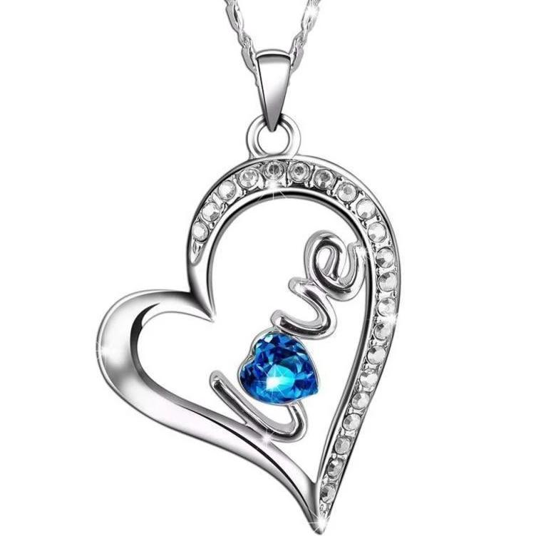 Swarovski Crystals Sapphire LOVE Designer Necklace - Voiceopin International: Child Abuse Information & Online Shopping Center