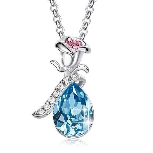 Swarovski Crystalswaterdrop Aquamartine Pink Topaz Rose Designer Necklace