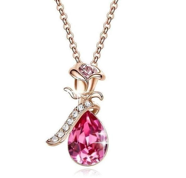 Swarovski Crystalswaterdrop Aquamartine Pink Topaz Rose Designer Necklace