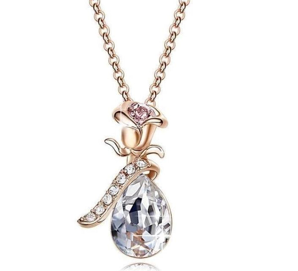 Swarovski Crystalswaterdrop Aquamartine Pink Topaz Rose Designer Necklace